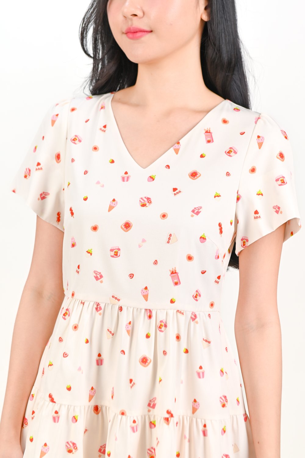STRAWBERRY DREAM V-NECK BABYDOLL DRESS