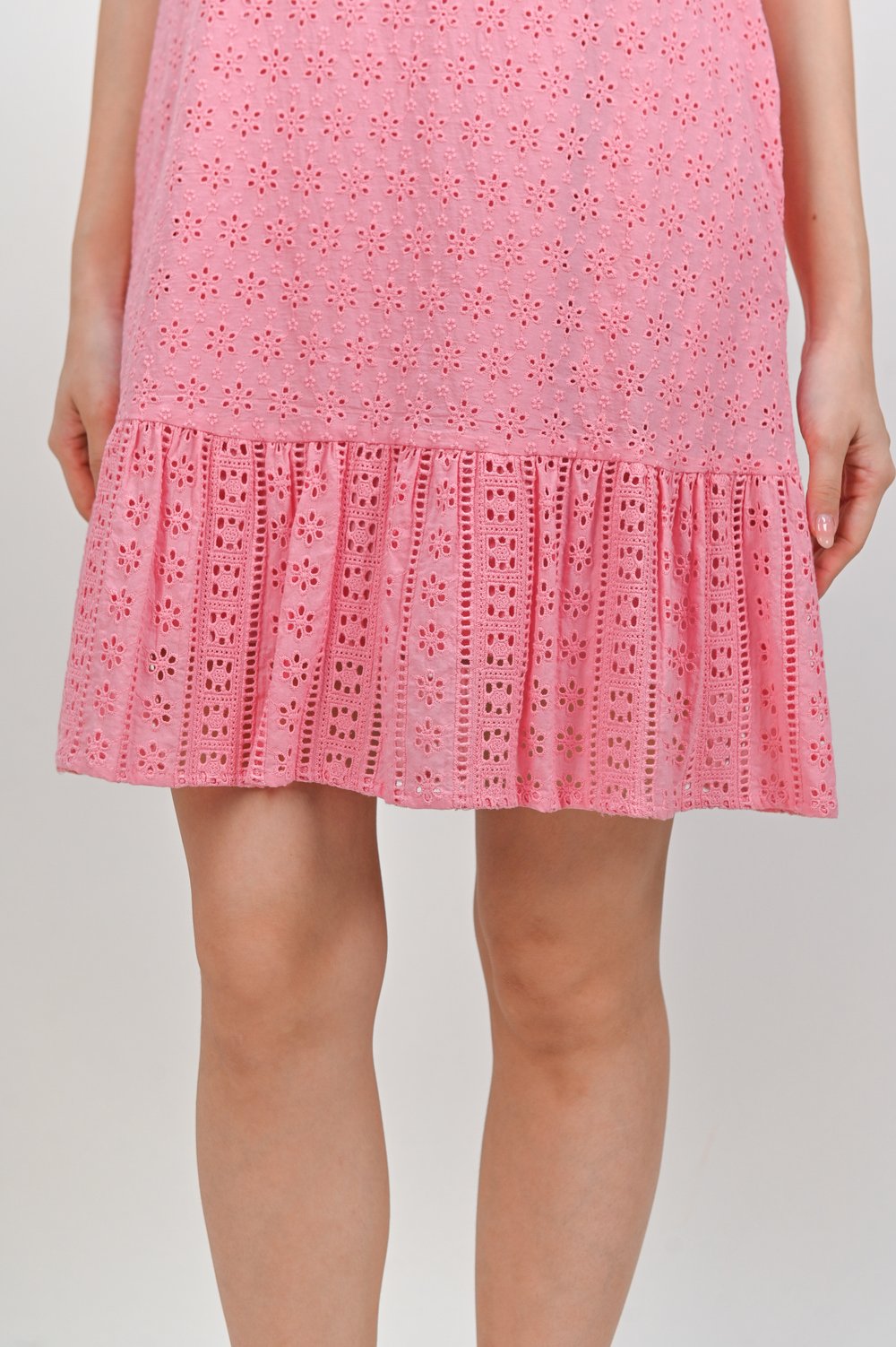 ELETTRA EYELET SLEEVED DROPWAIST DRESS IN PINK