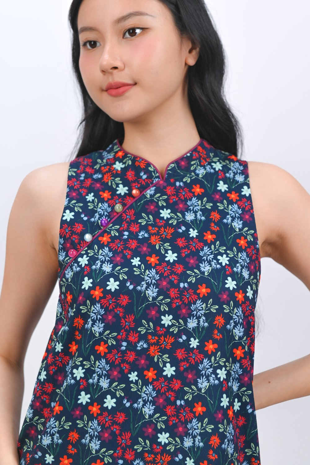 ELYSIAN BLOOMS SLEEVELESS CHEONGSAM DRESS