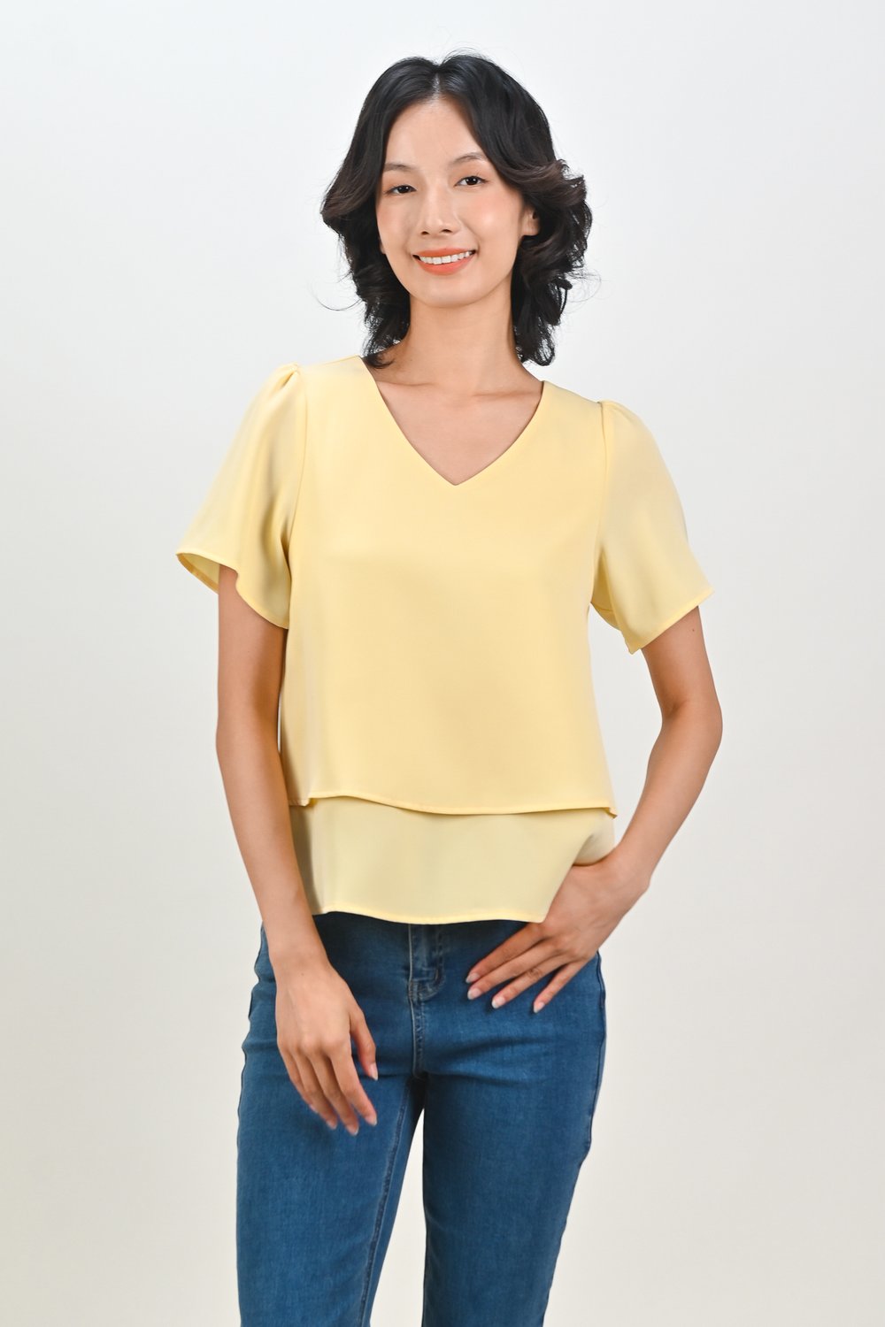 PEIPEI SLEEVED LAYERED TOP IN YELLOW
