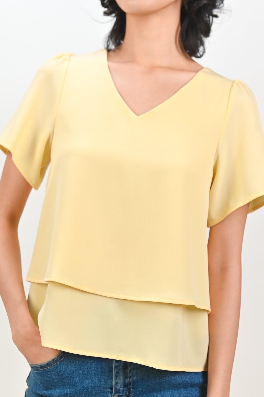 PEIPEI SLEEVED LAYERED TOP IN YELLOW