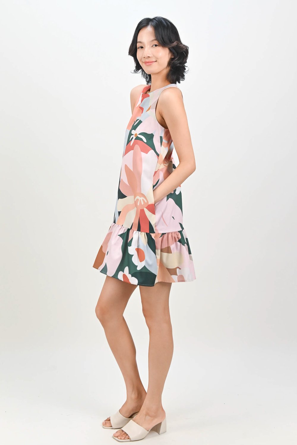 TEAL GARDENS SLEEVELESS DROPWAIST DRESS