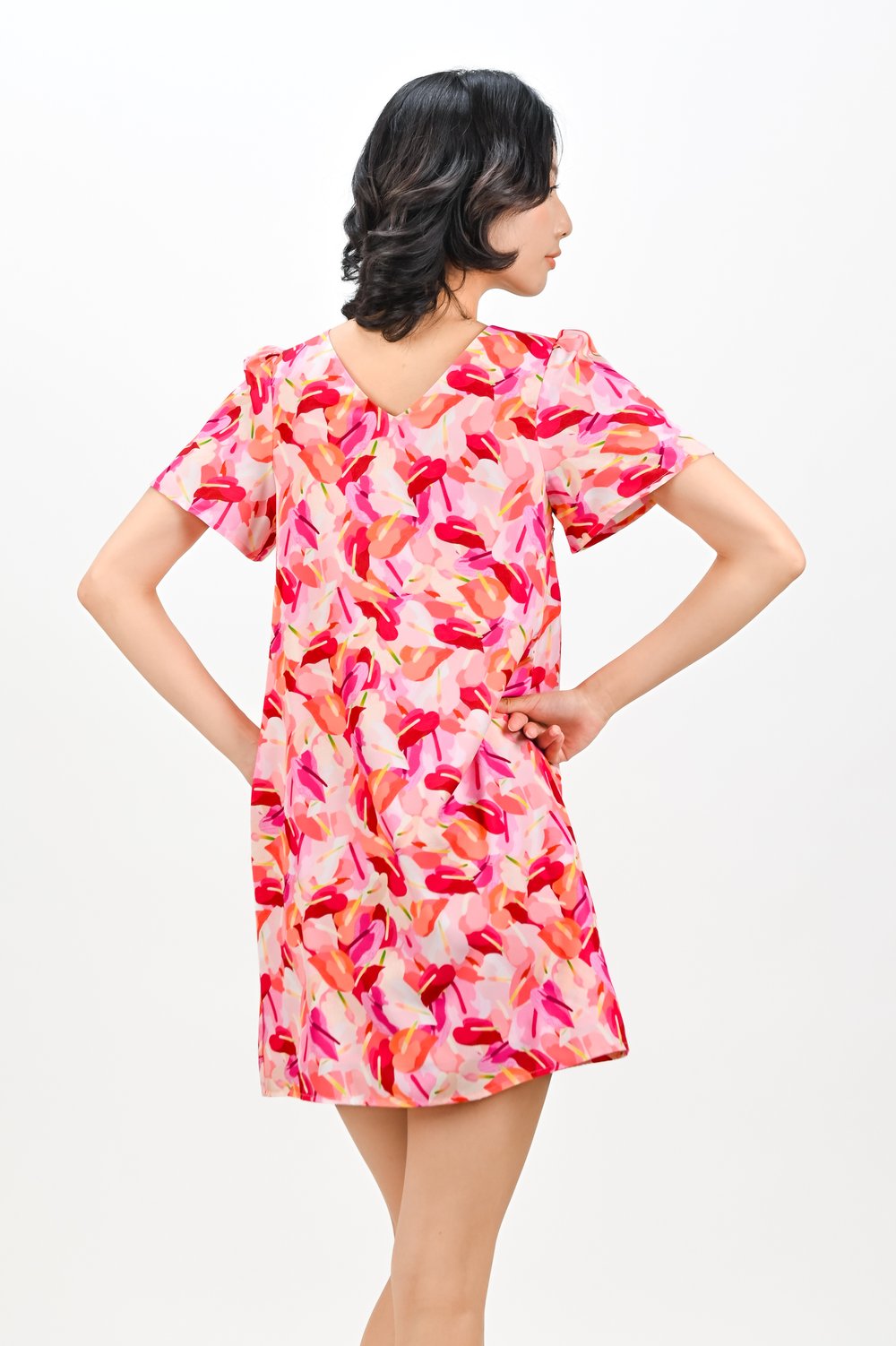 PINK LACELEAF SLEEVED SHIFT DRESS