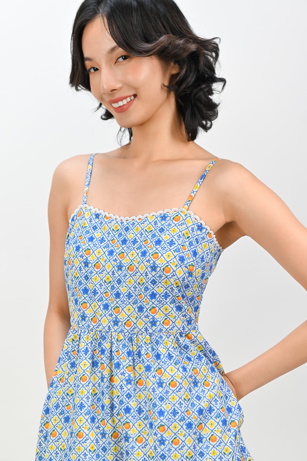 PORCELAIN ORANGE TILES SPAG MAXI DRESS