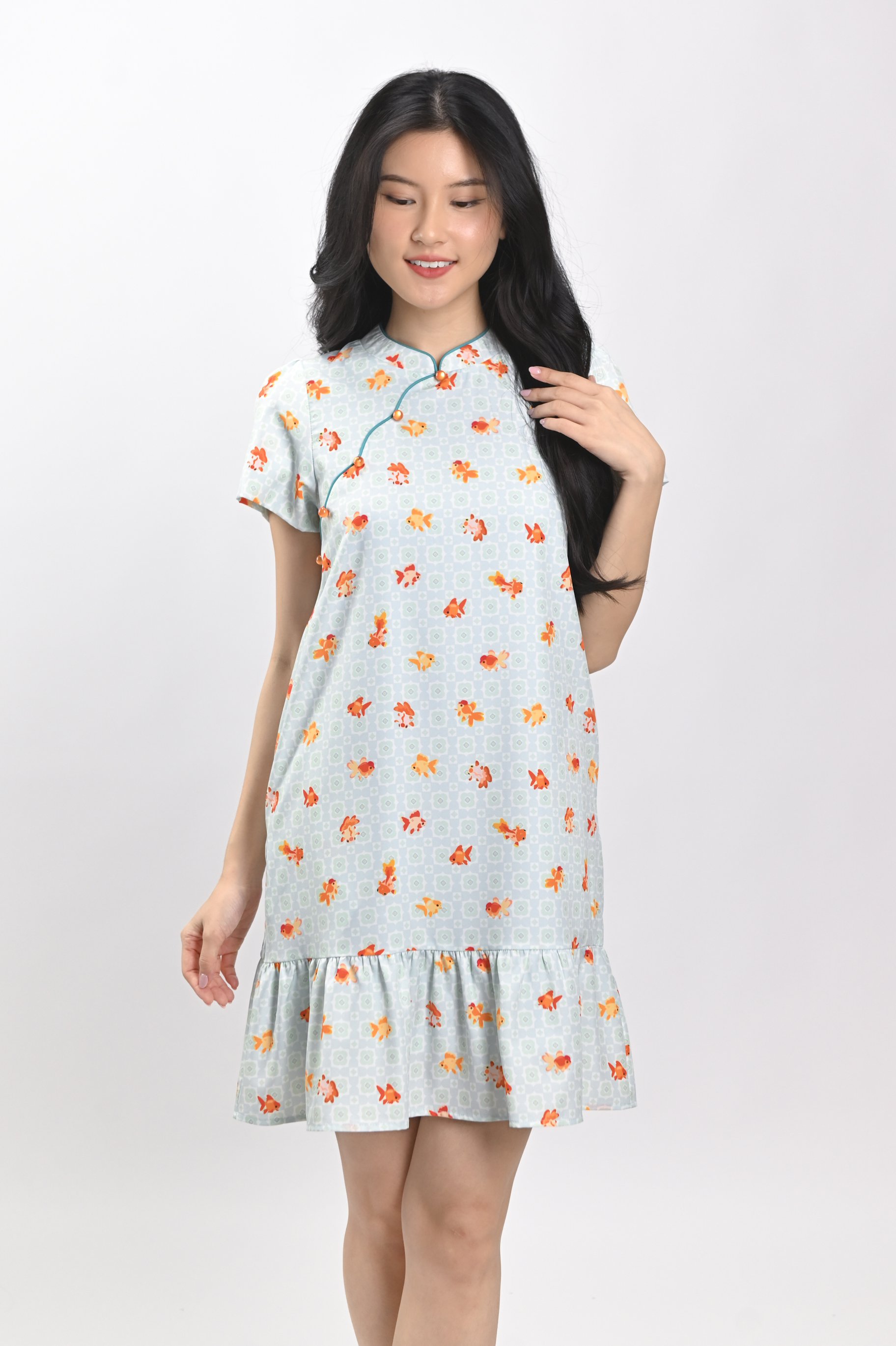 LUCKY RIVER SLEEVED CHEONGSAM DRESS