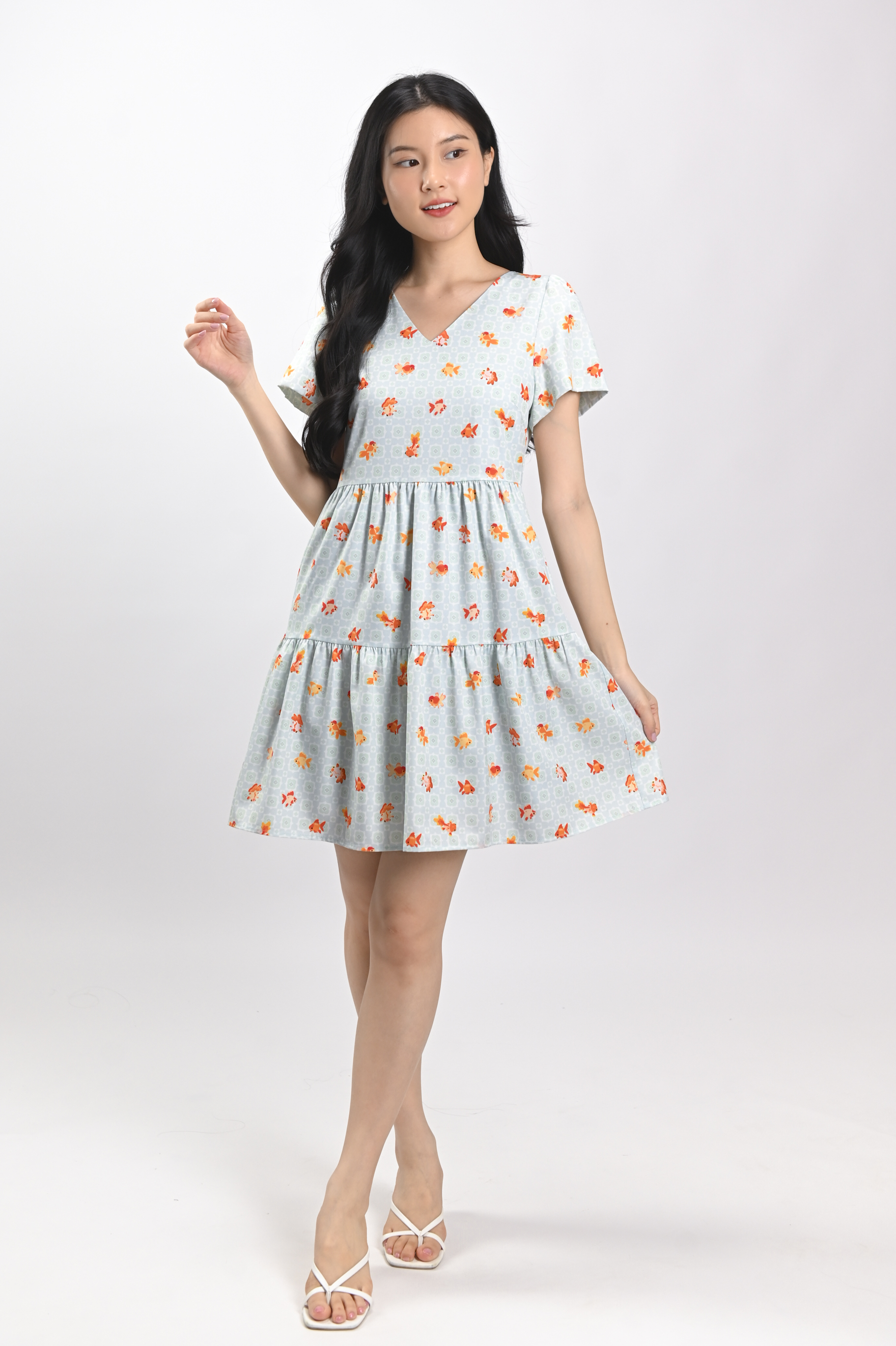 LUCKY RIVER V-NECK SLEEVED BABYDOLL DRESS