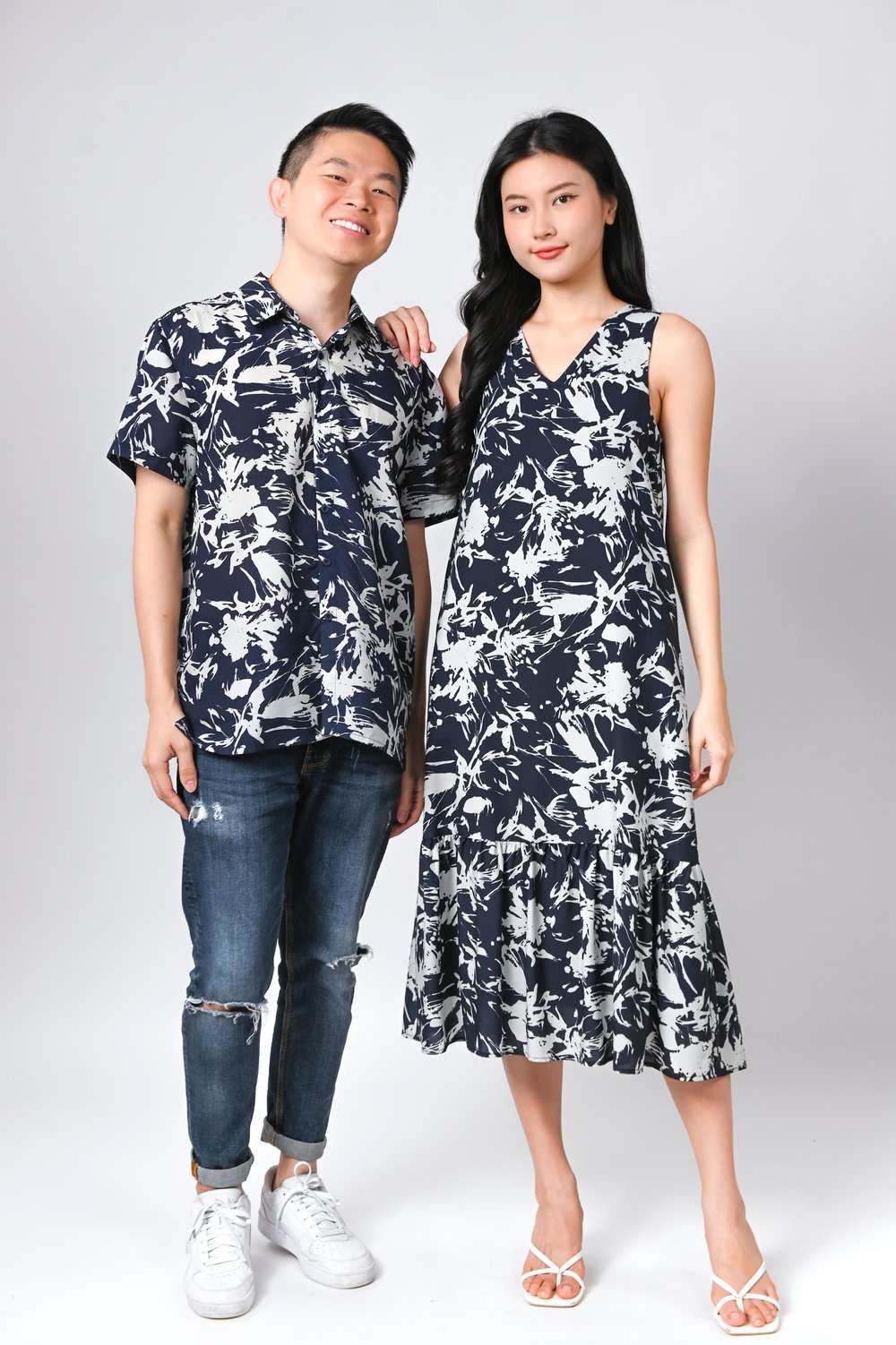 MIDNIGHT BRUSH SLEEVELESS DROPWAIST MIDI DRESS