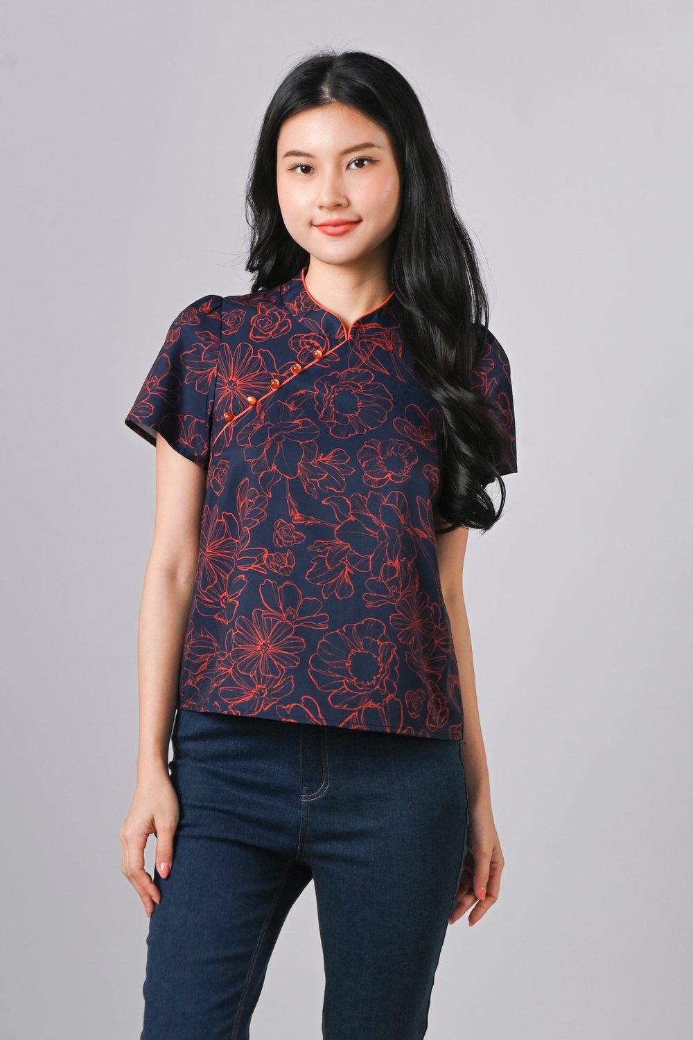 EMBER GLOW SLEEVED CHEONGSAM TOP