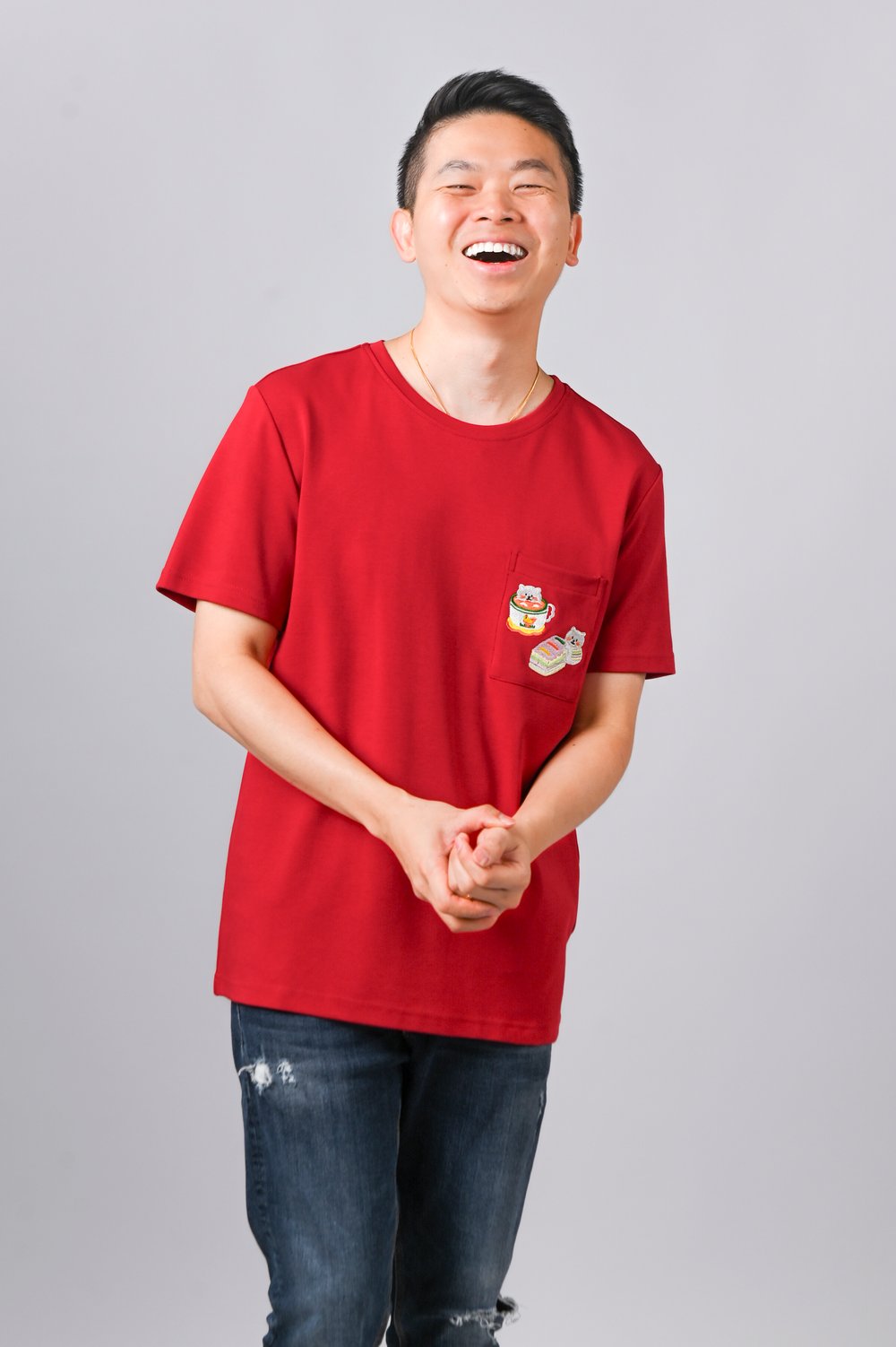 FESTIVE PAWTY RED EMB. UNISEX TEE