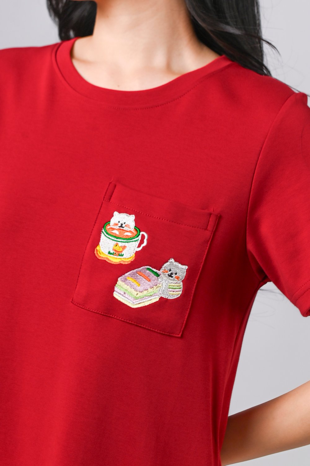 FESTIVE PAWTY RED EMB. TEE DRESS