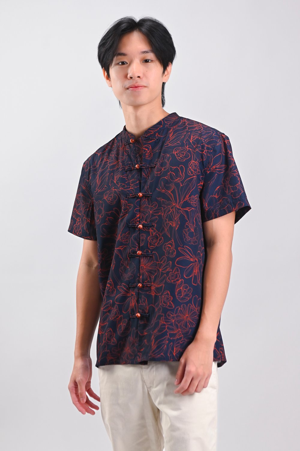EMBER GLOW MANDARIN-COLLAR MEN’S SHIRT