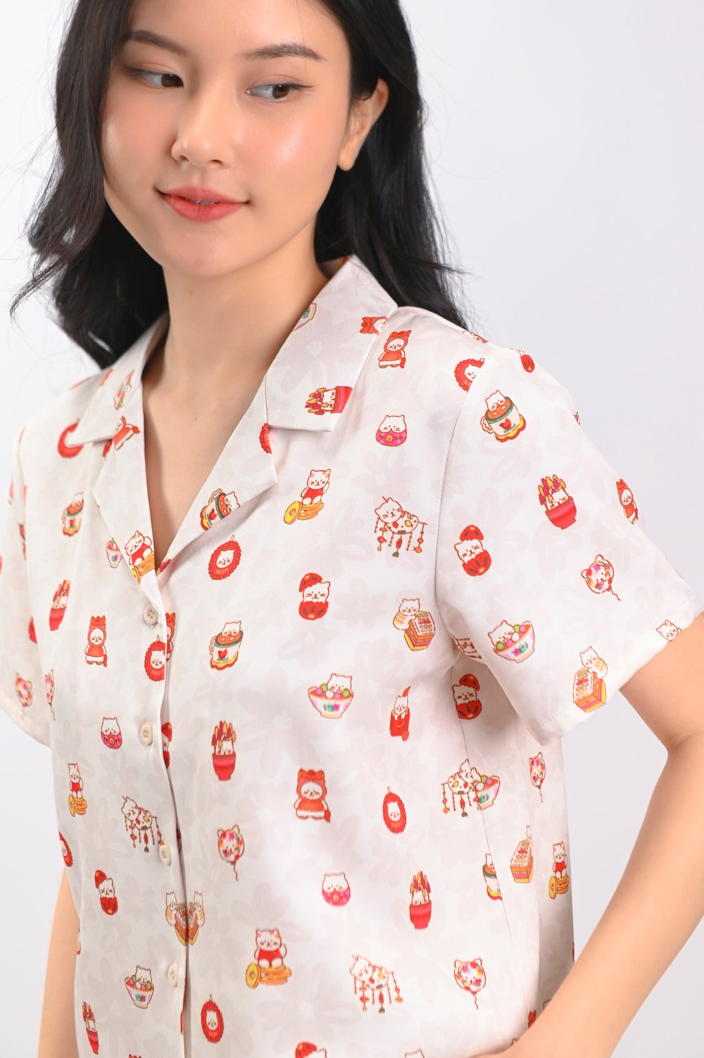 PAWSPERITY CAT LADIES’ CAMP-COLLAR SHIRT