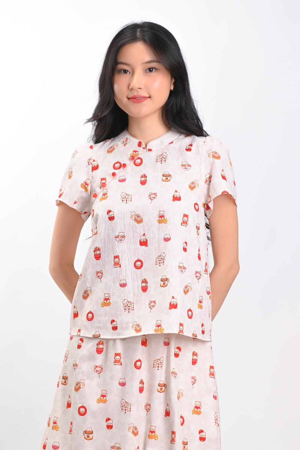 PAWSPERITY CAT SLEEVED CHEONGSAM TOP