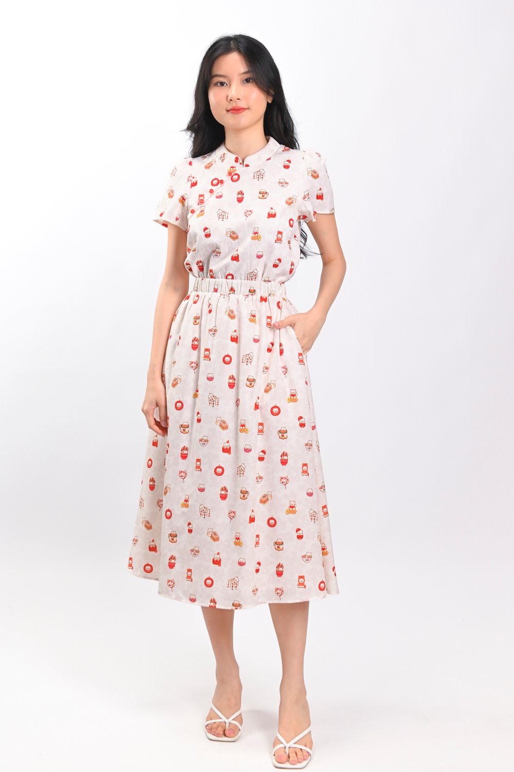 PAWSPERITY CAT ELASTIC-WAIST MIDI SKIRT
