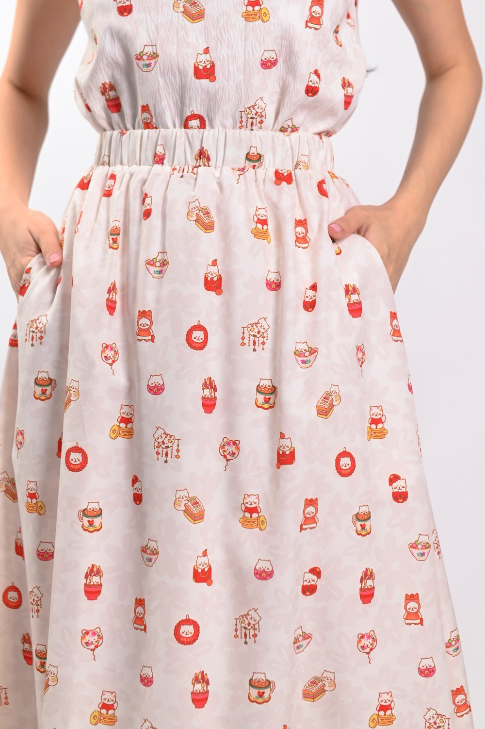 PAWSPERITY CAT ELASTIC-WAIST MIDI SKIRT