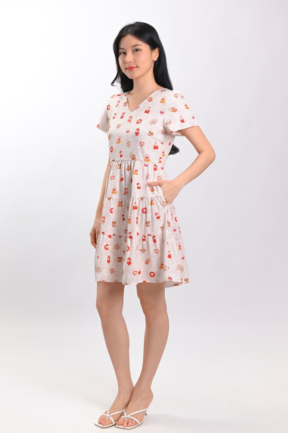 PAWSPERITY CAT V-NECK BABYDOLL DRESS