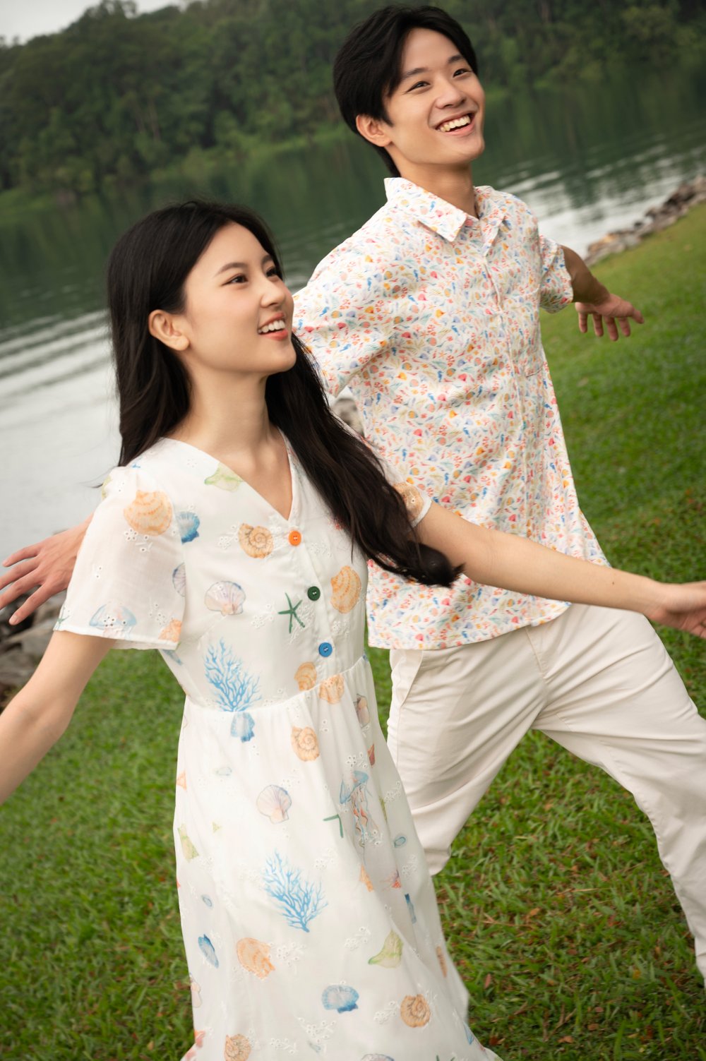 RENLEY OCEAN EYELET SLEEVED MIDI DRESS