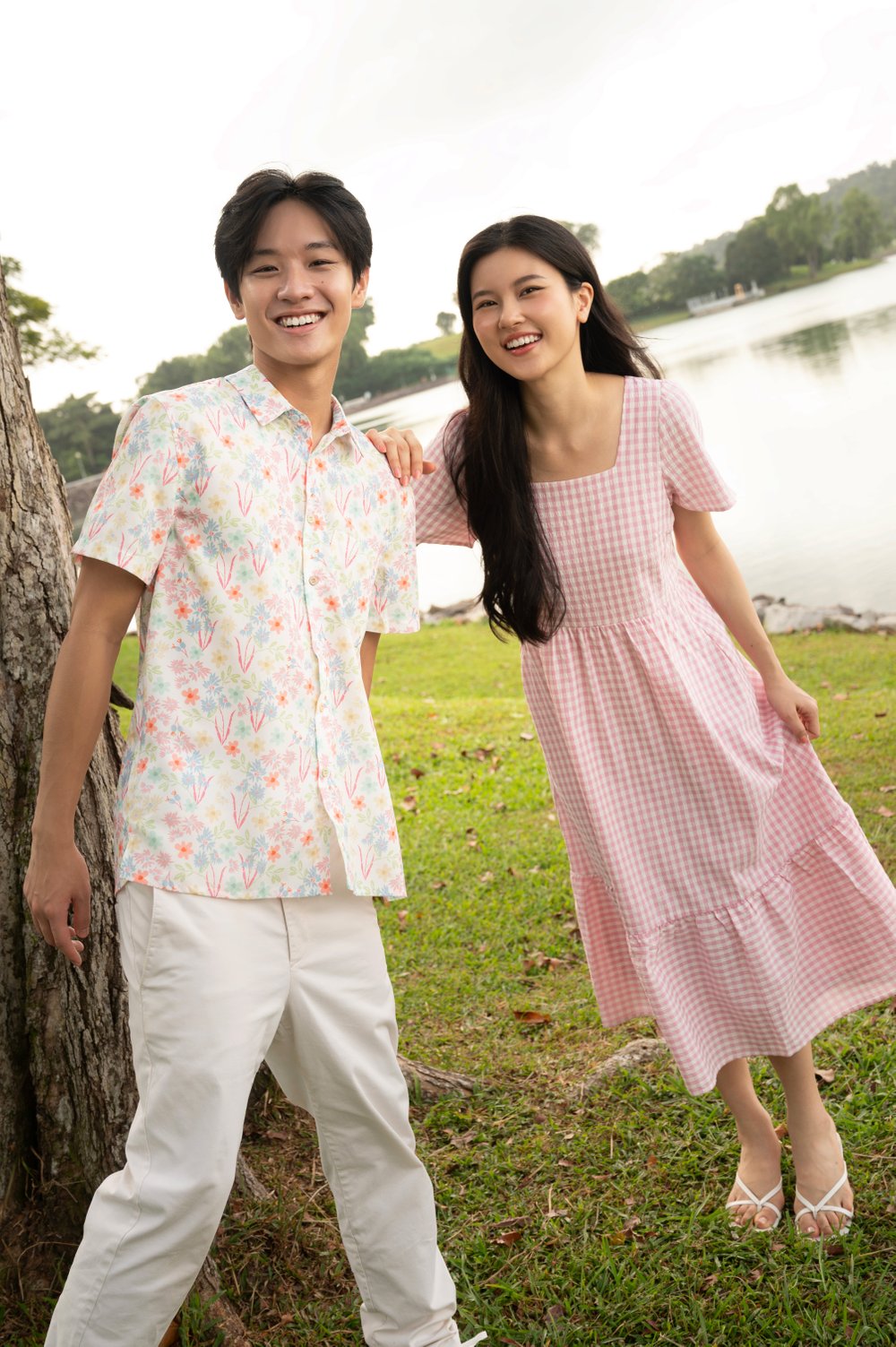 PENELOPE GINGHAM SQUARE-NECK SLEEVED DRESS IN PINK