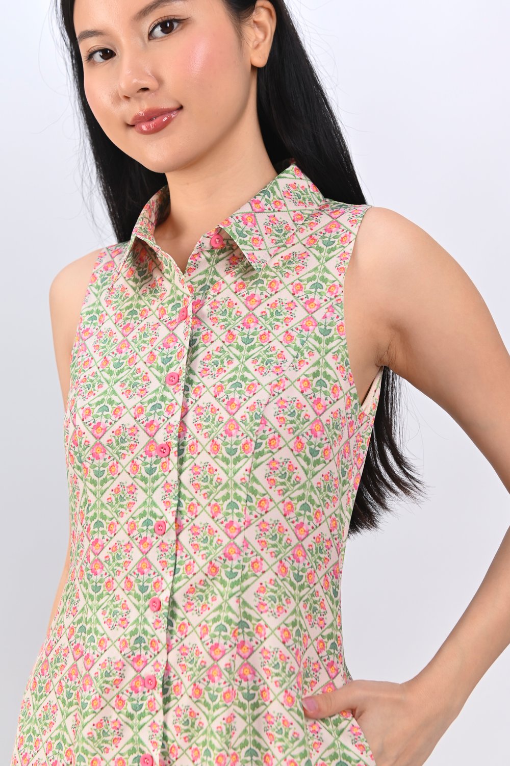 CARIBETH SHIRT-DRESS IN FLORAL TILES