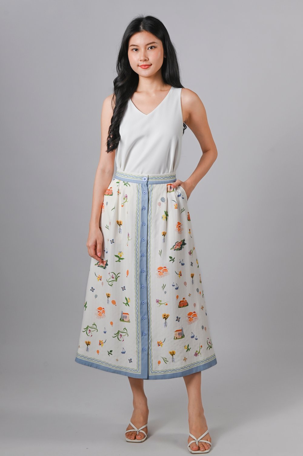 CASA COMO BUTTON MIDI SKIRT