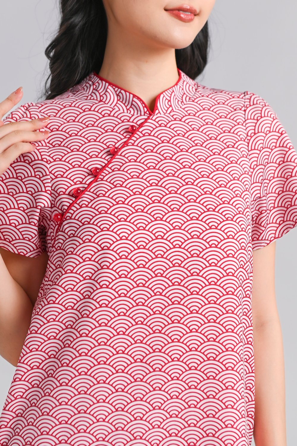 SUGOI RED SLEEVED SHIFT CHEONGSAM DRESS