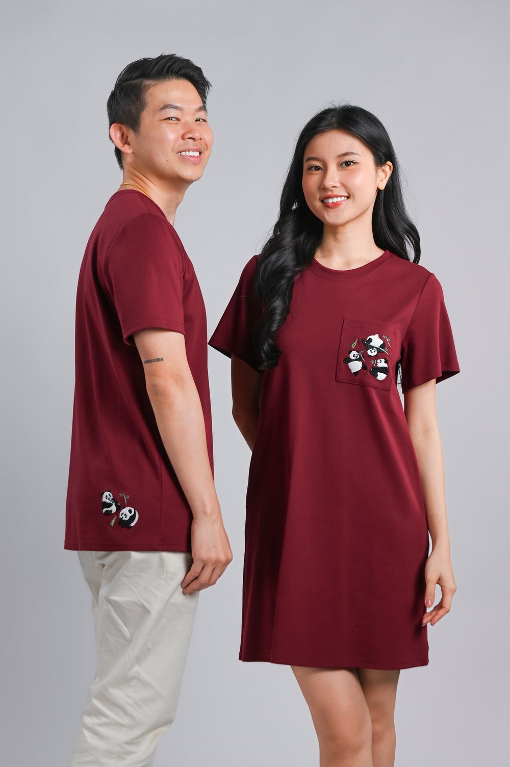PANDA PARTY MAROON EMB. TEE DRESS