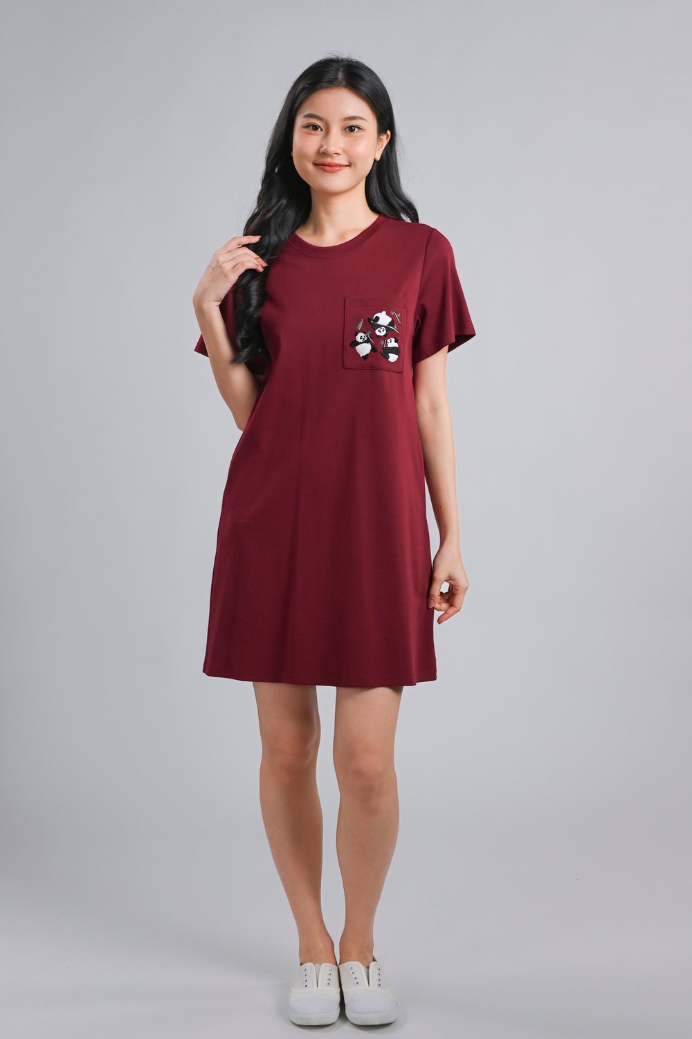 PANDA PARTY MAROON EMB. TEE DRESS