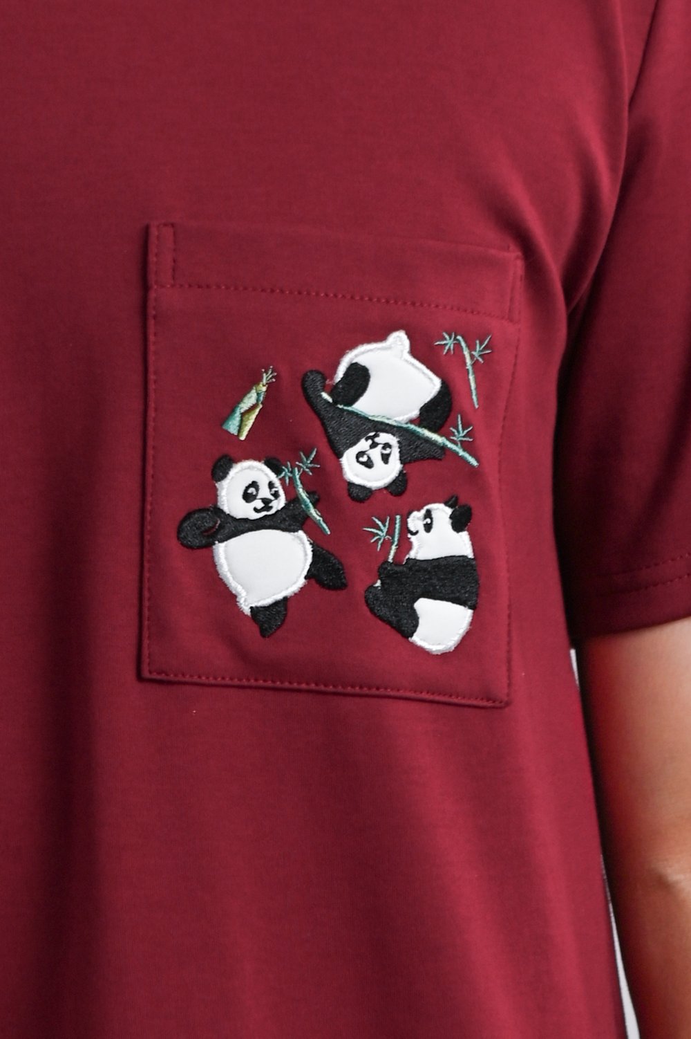 PANDA PARTY MAROON EMB. UNISEX TEE