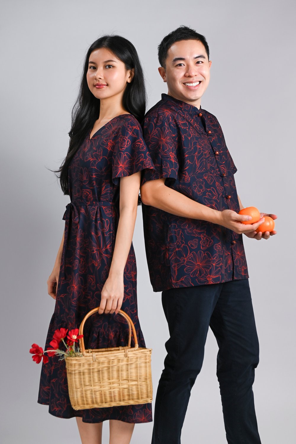 EMBER GLOW V-NECK SLEEVED A-LINE DRESS