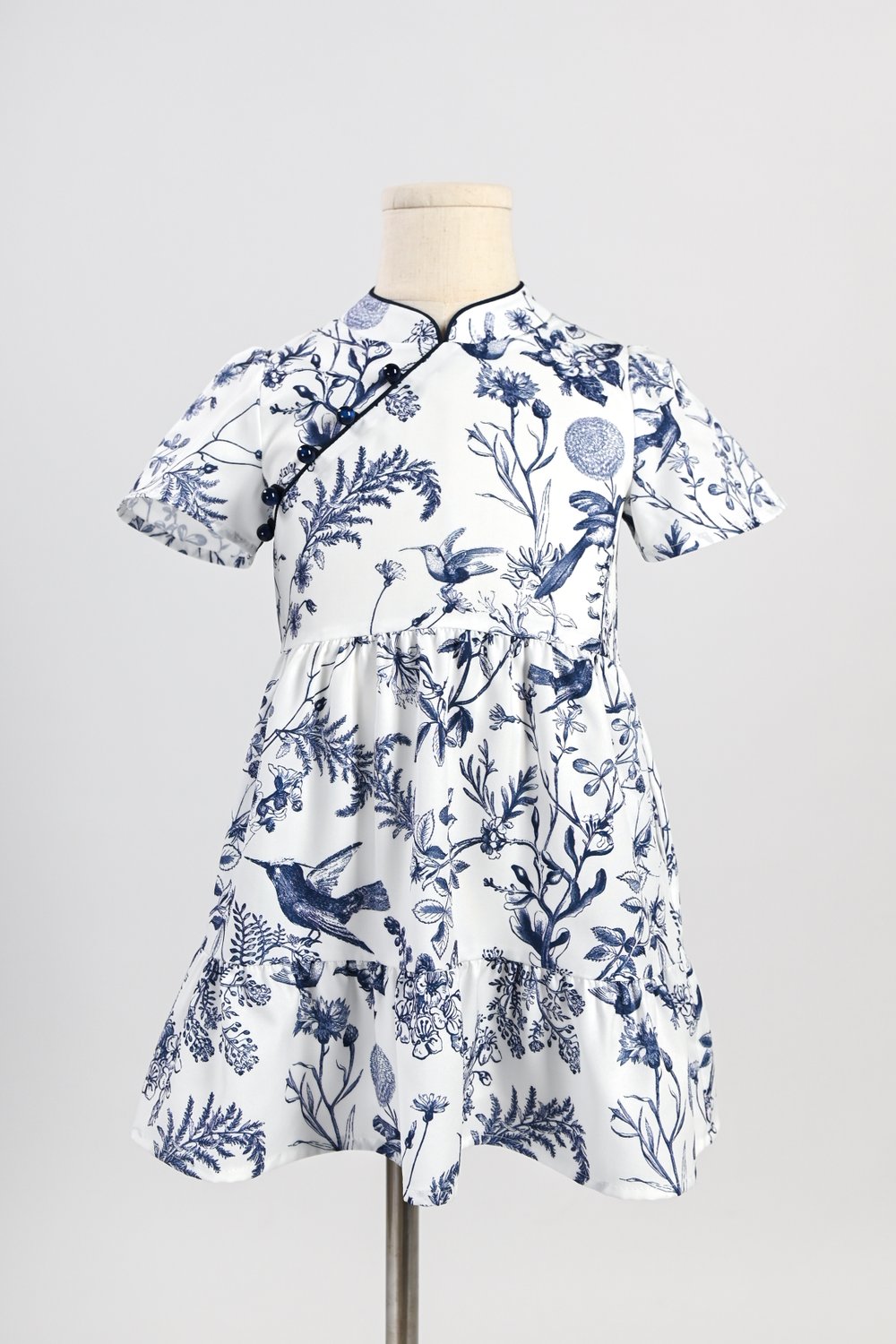 NAVY HUMMINGBIRD KIDS’ CHEONGSAM DRESS