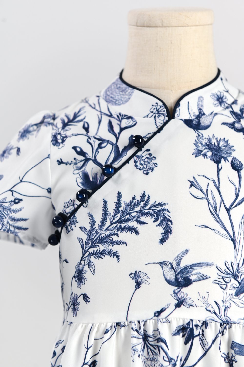 NAVY HUMMINGBIRD KIDS’ CHEONGSAM DRESS