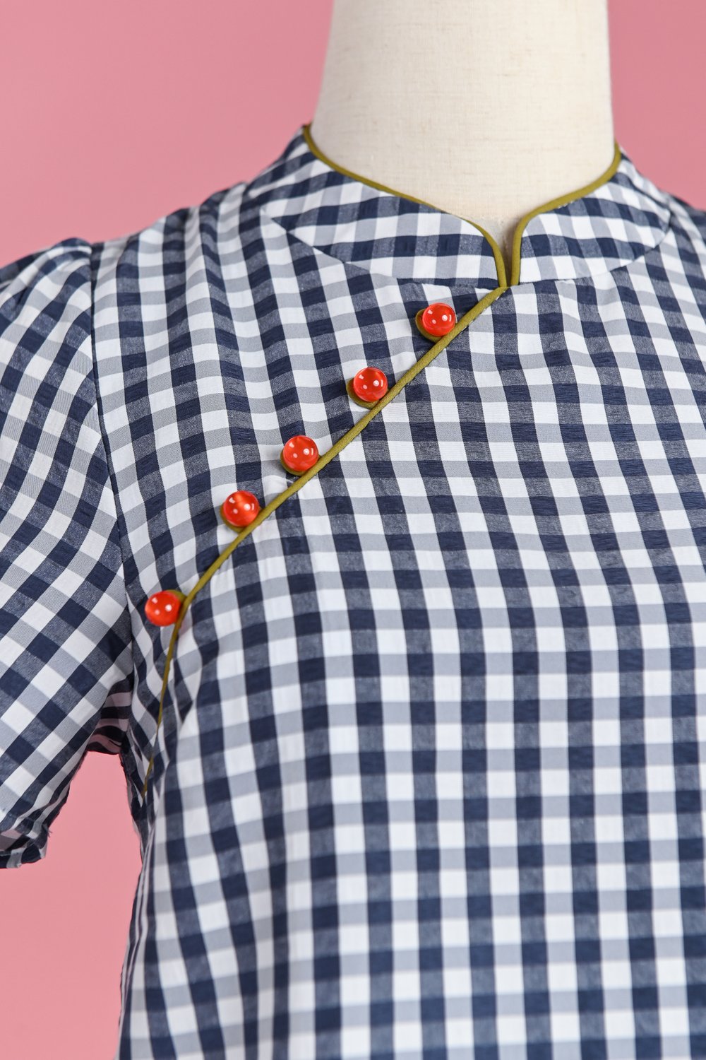 HATTIE GINGHAM CHEONGSAM TOP IN NAVY