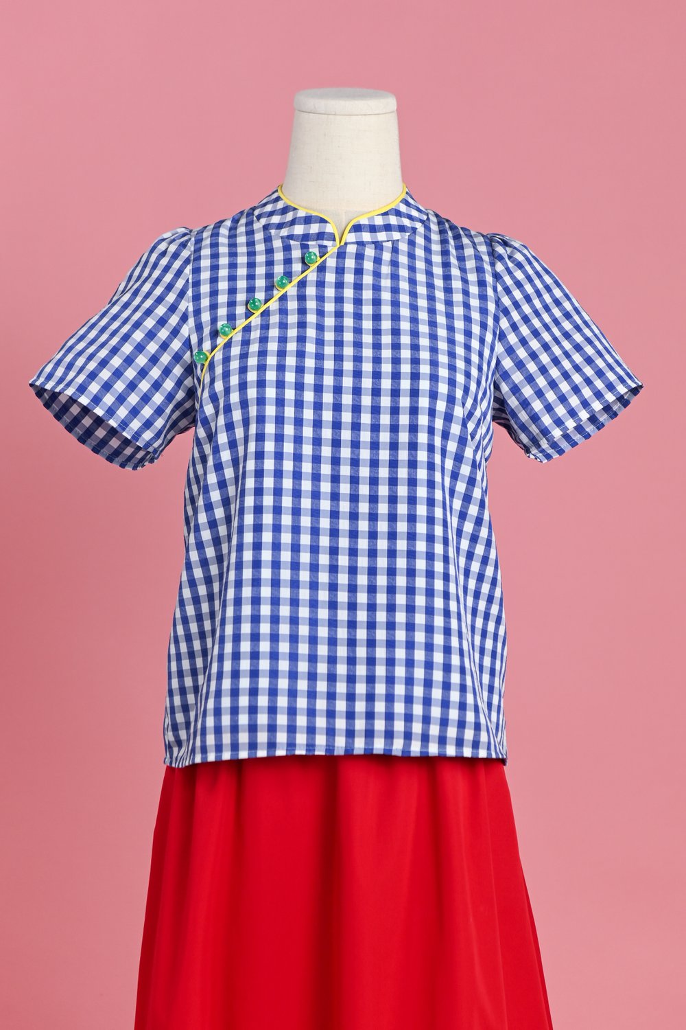 HATTIE GINGHAM CHEONGSAM TOP IN BLUE