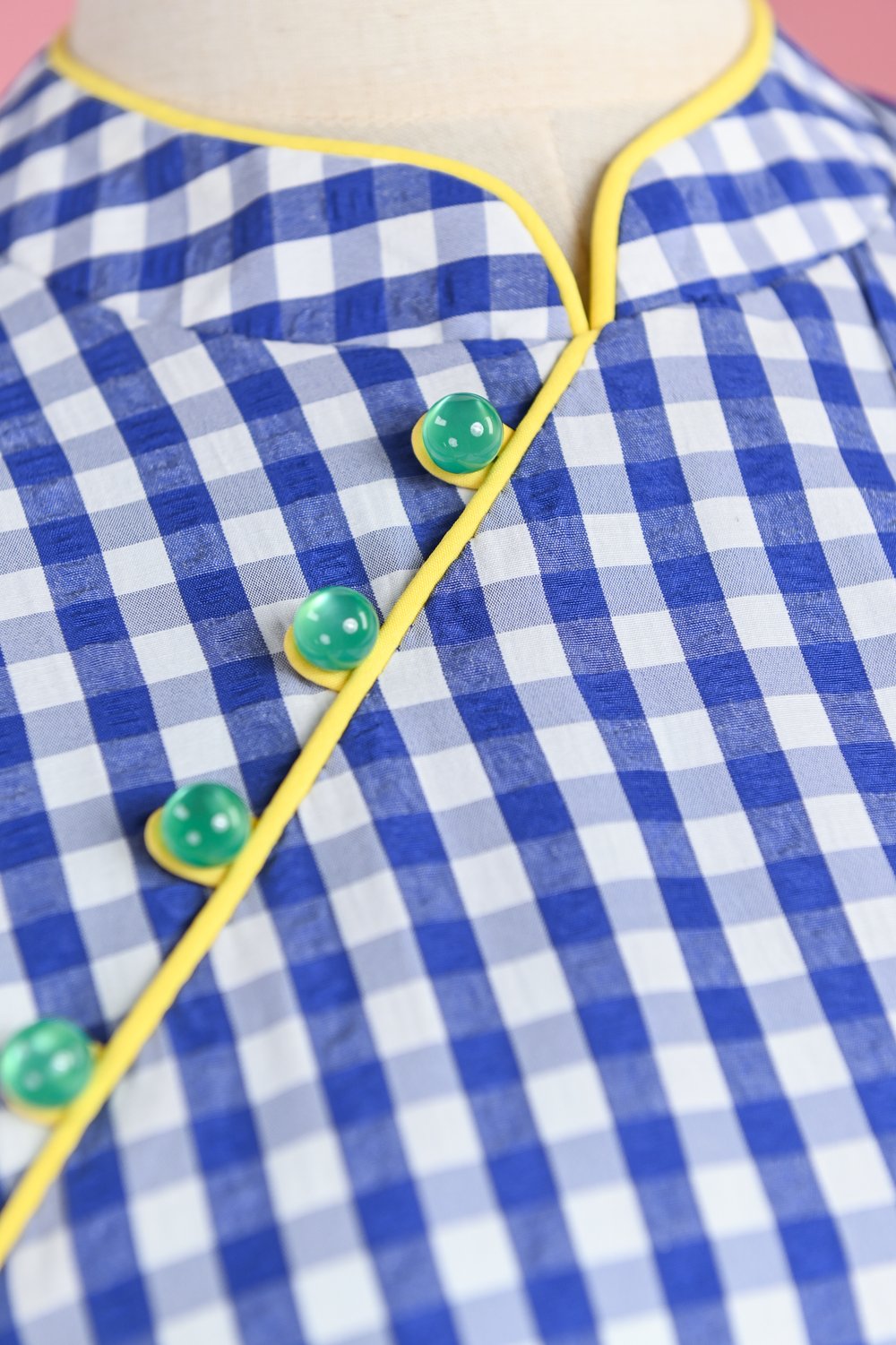 HATTIE GINGHAM CHEONGSAM TOP IN BLUE