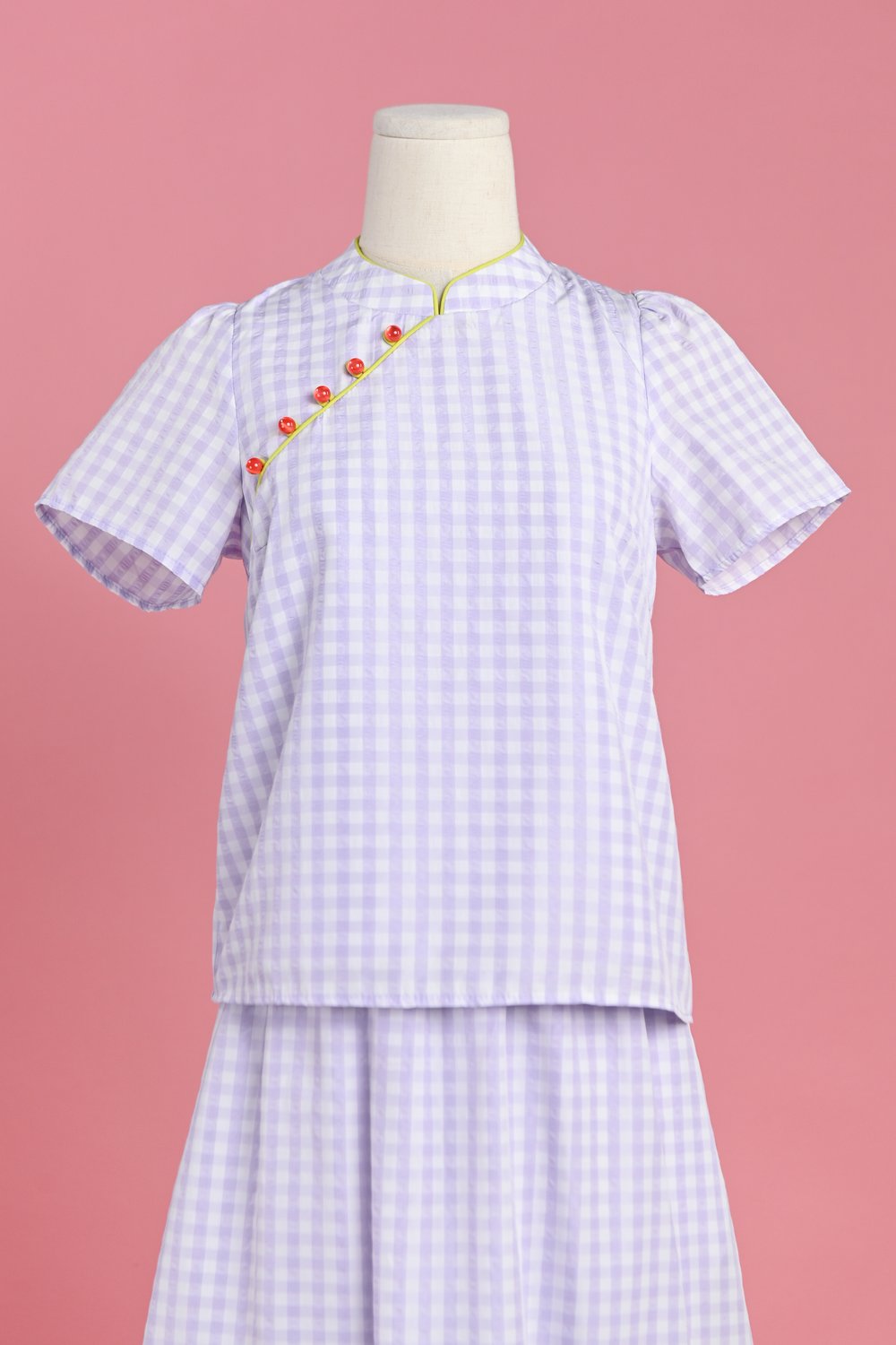 HATTIE GINGHAM CHEONGSAM TOP IN LILAC