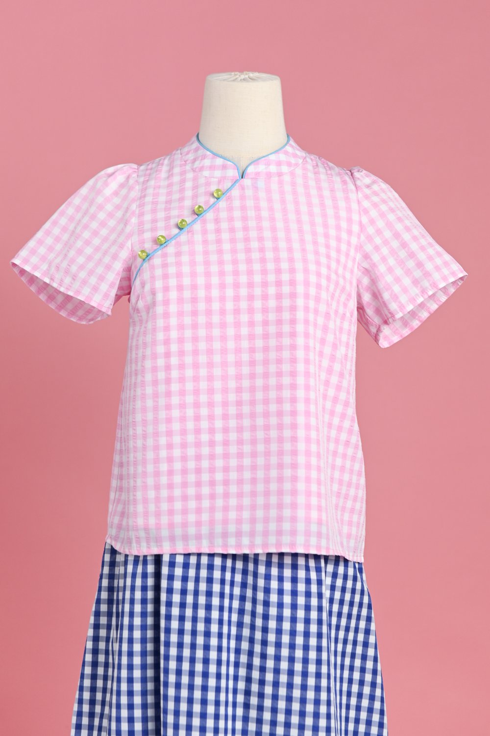 HATTIE GINGHAM CHEONGSAM TOP IN PINK