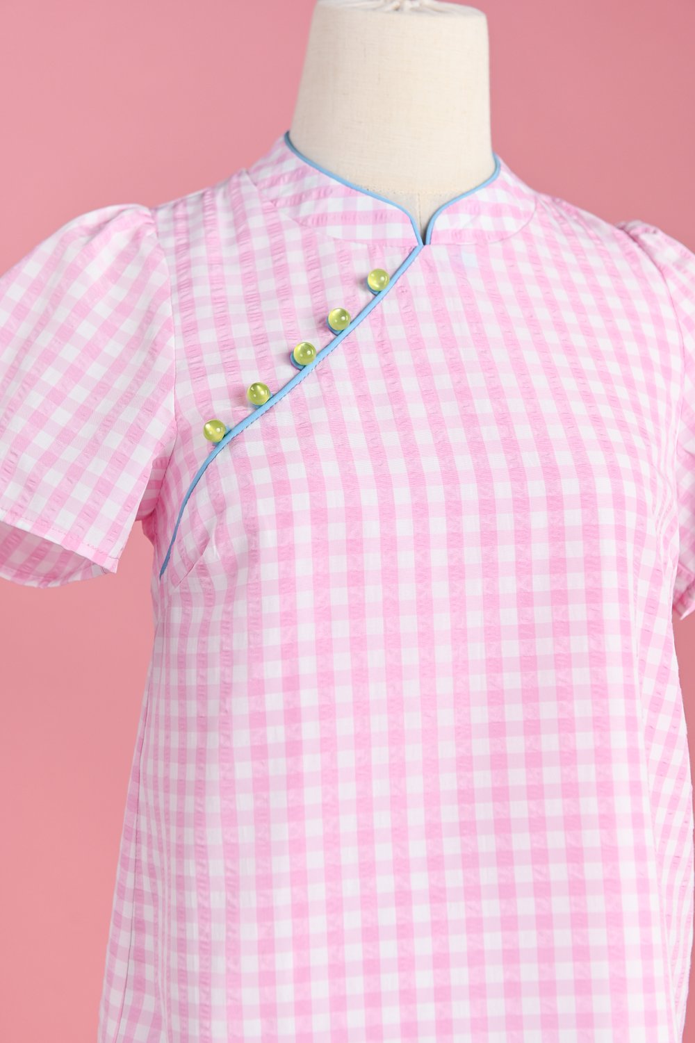 HATTIE GINGHAM CHEONGSAM TOP IN PINK