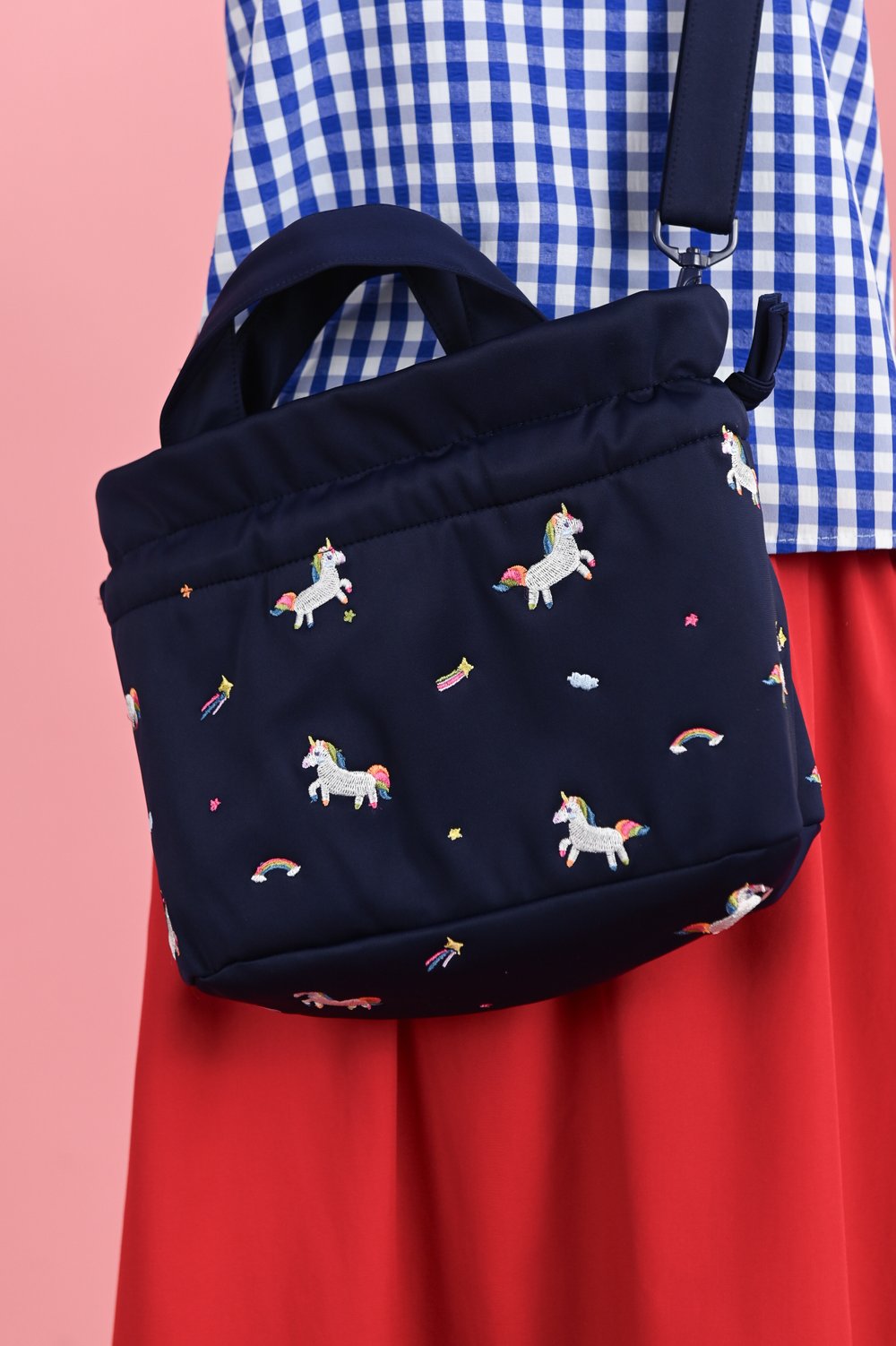 UNICORN NAVY EMB. PUFFER DUMPLING BAG