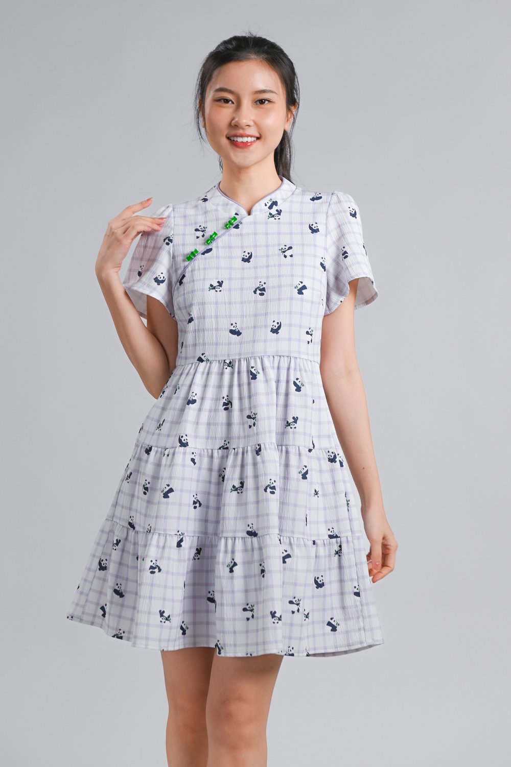PANDA PARTY LILAC SLEEVED CHEONGSAM DRESS