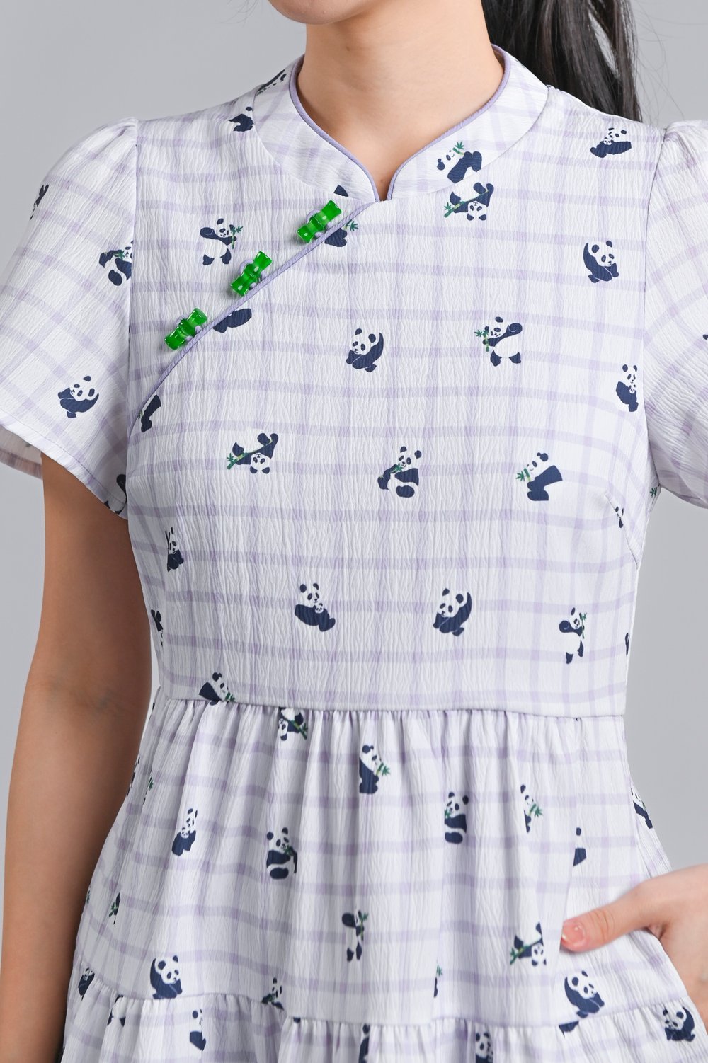 PANDA PARTY LILAC SLEEVED CHEONGSAM DRESS