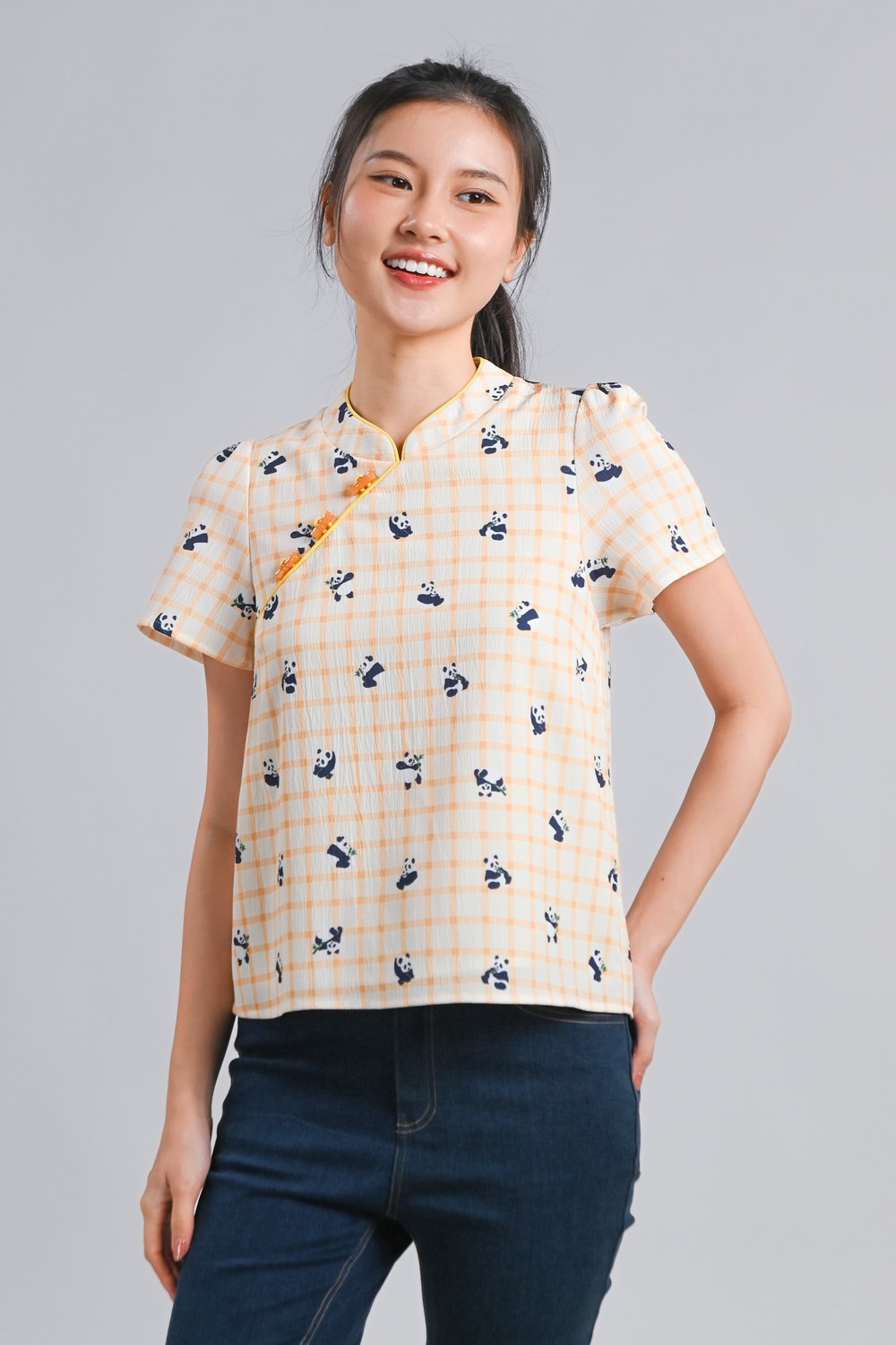 PANDA PARTY YELLOW SLEEVED CHEONGSAM TOP