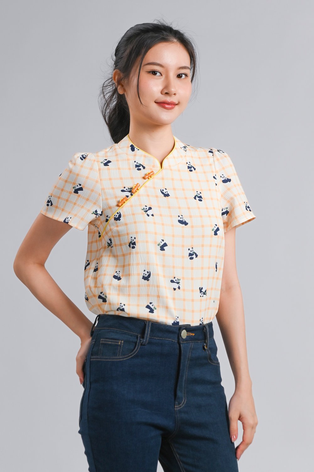 PANDA PARTY YELLOW SLEEVED CHEONGSAM TOP