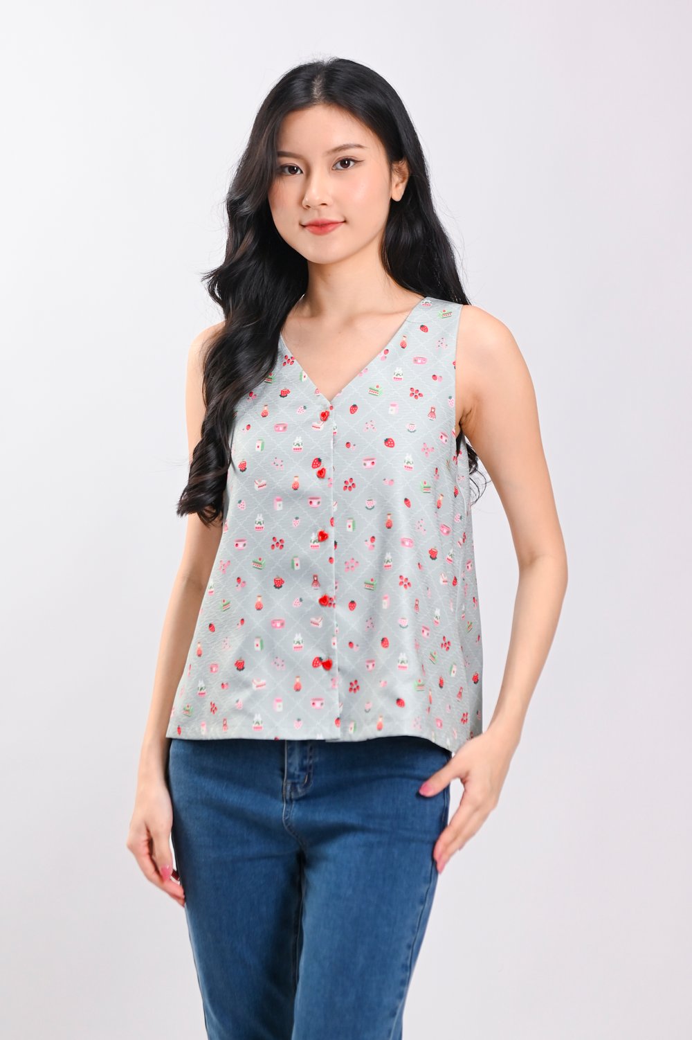 STRAWBERRY MATCHA TWO-WAY BUTTON TOP