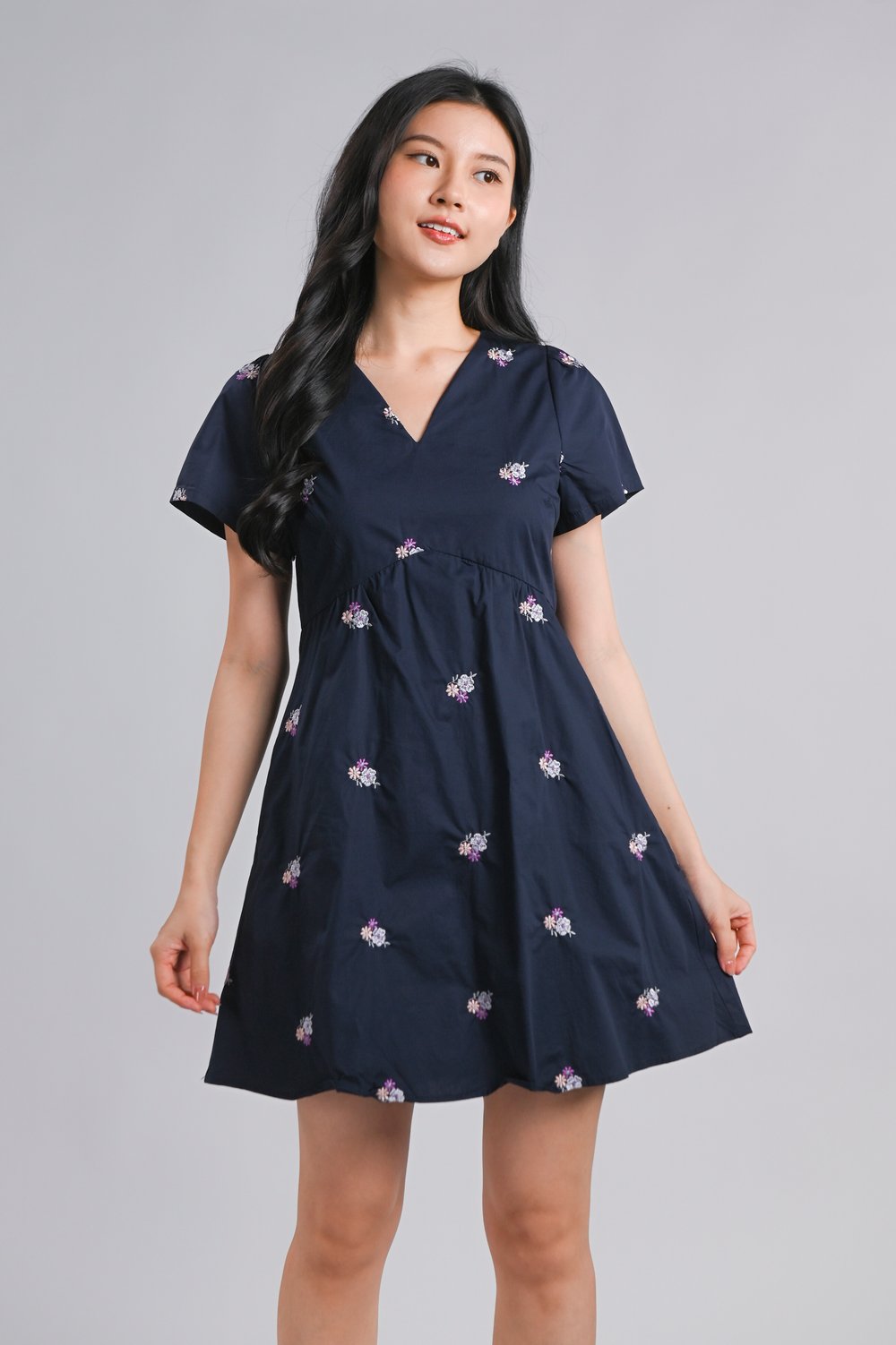 MONROE NAVY FLORAL EMB. DRESS-ROMPER