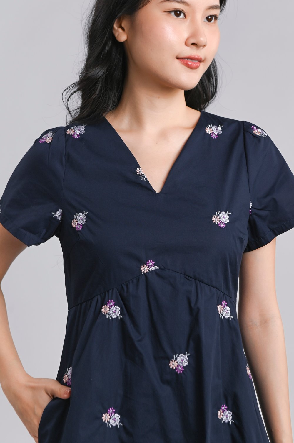 MONROE NAVY FLORAL EMB. DRESS-ROMPER