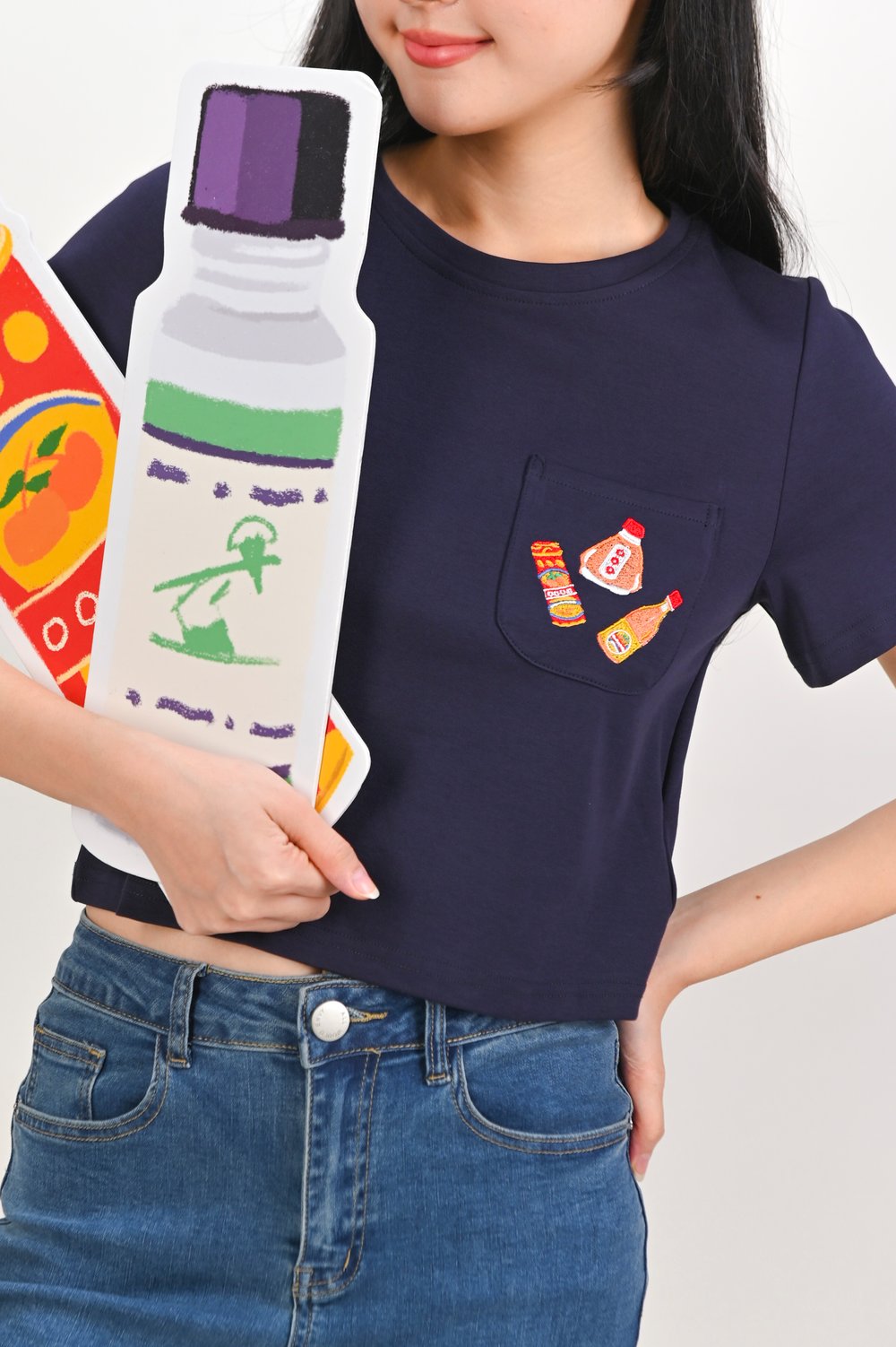 WONDER POTIONS NAVY EMB. CROPPED TEE