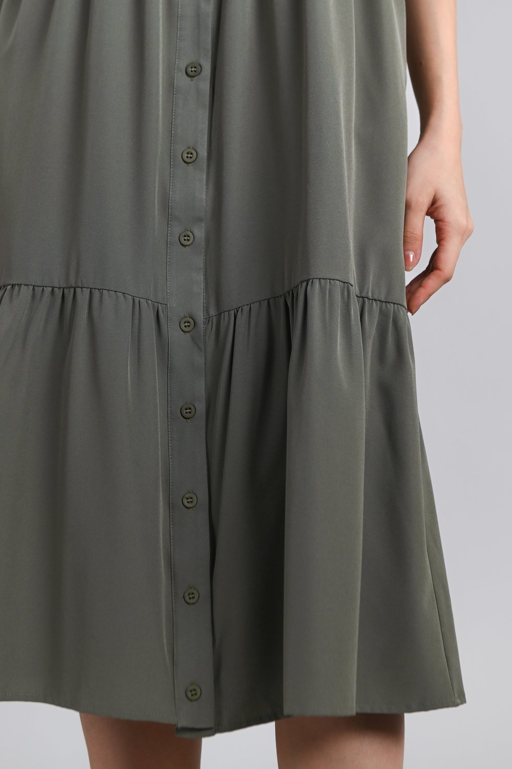 ALOVEA GREEN SLEEVED BUTTON MIDI DRESS