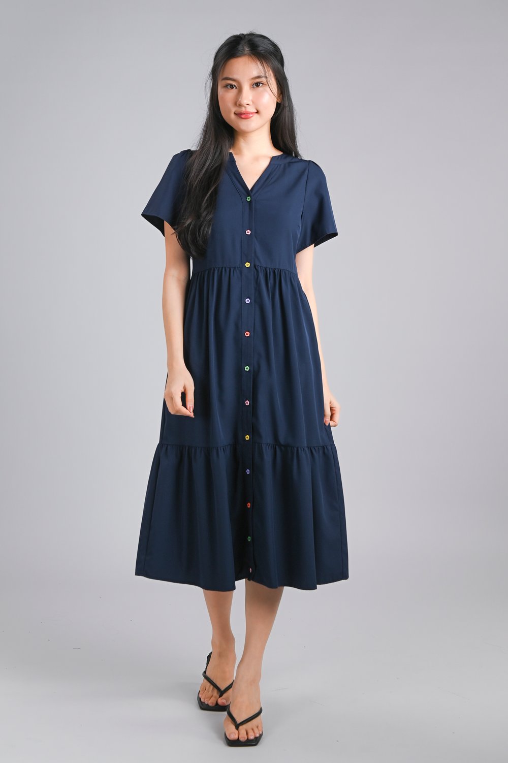 BRILLEY SLEEVED MIDI SHIRT-DRESS IN NAVY