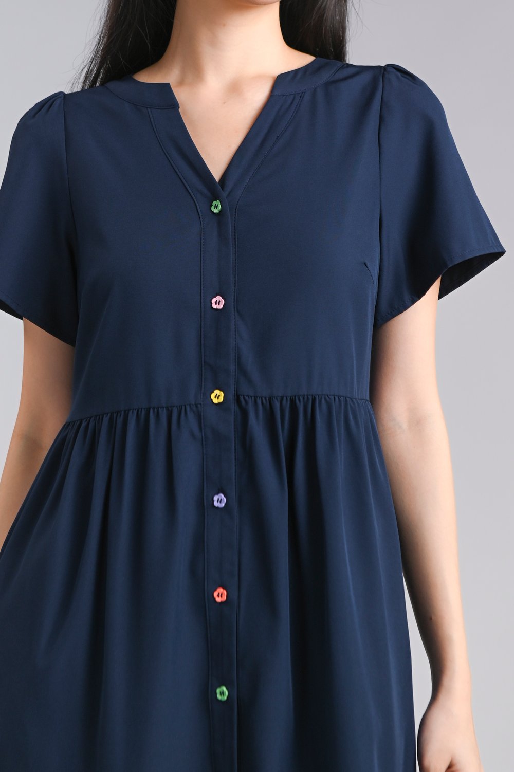 BRILLEY SLEEVED MIDI SHIRT-DRESS IN NAVY