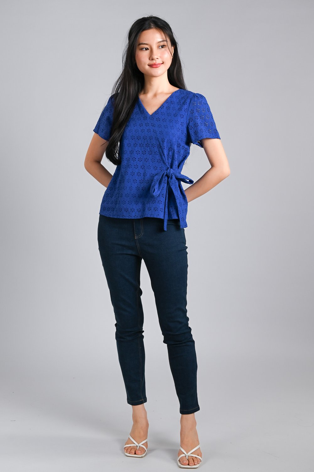 JINXI EYELET TIE-SASH TOP IN COBALT BLUE